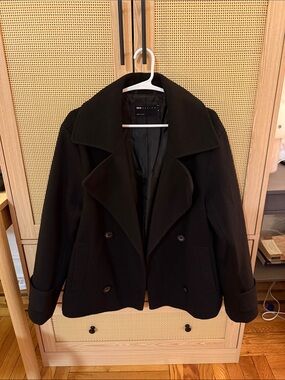 ASOS Black Double-Breasted Wool Pea Coat